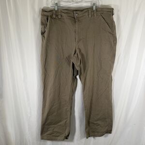 Duluth Flex Fire Hose Pants Men's 42x30 Beige Utility Zip Pocket Cotton Blend
